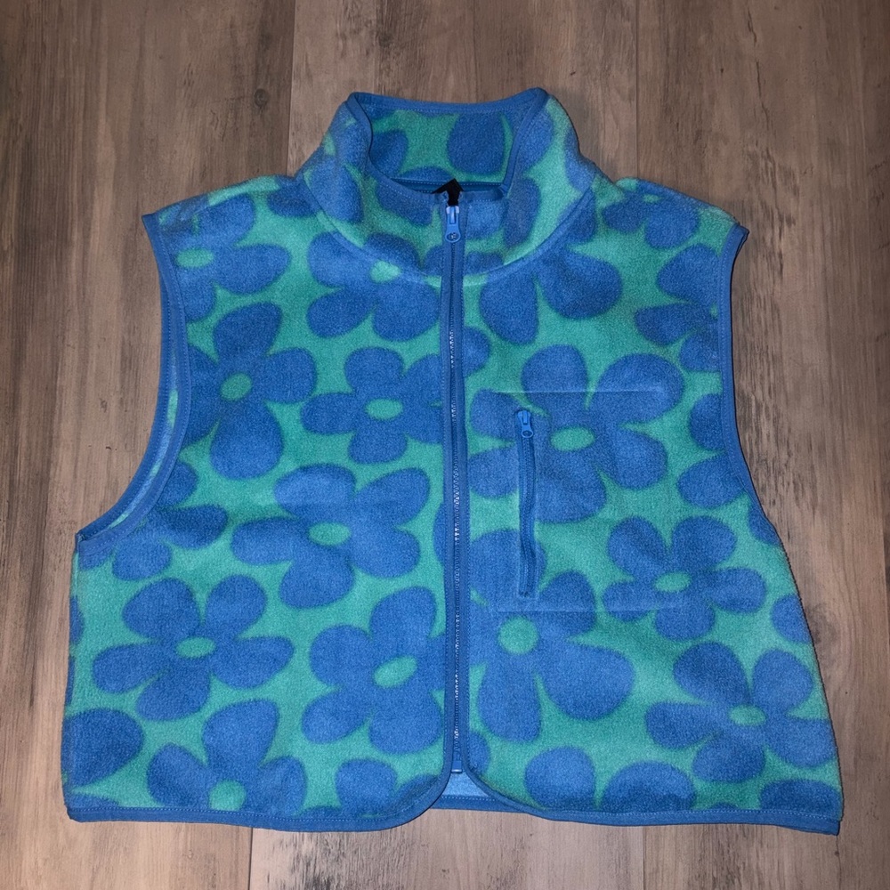 Pacsun Blue & Teal Floral Fleece Vest